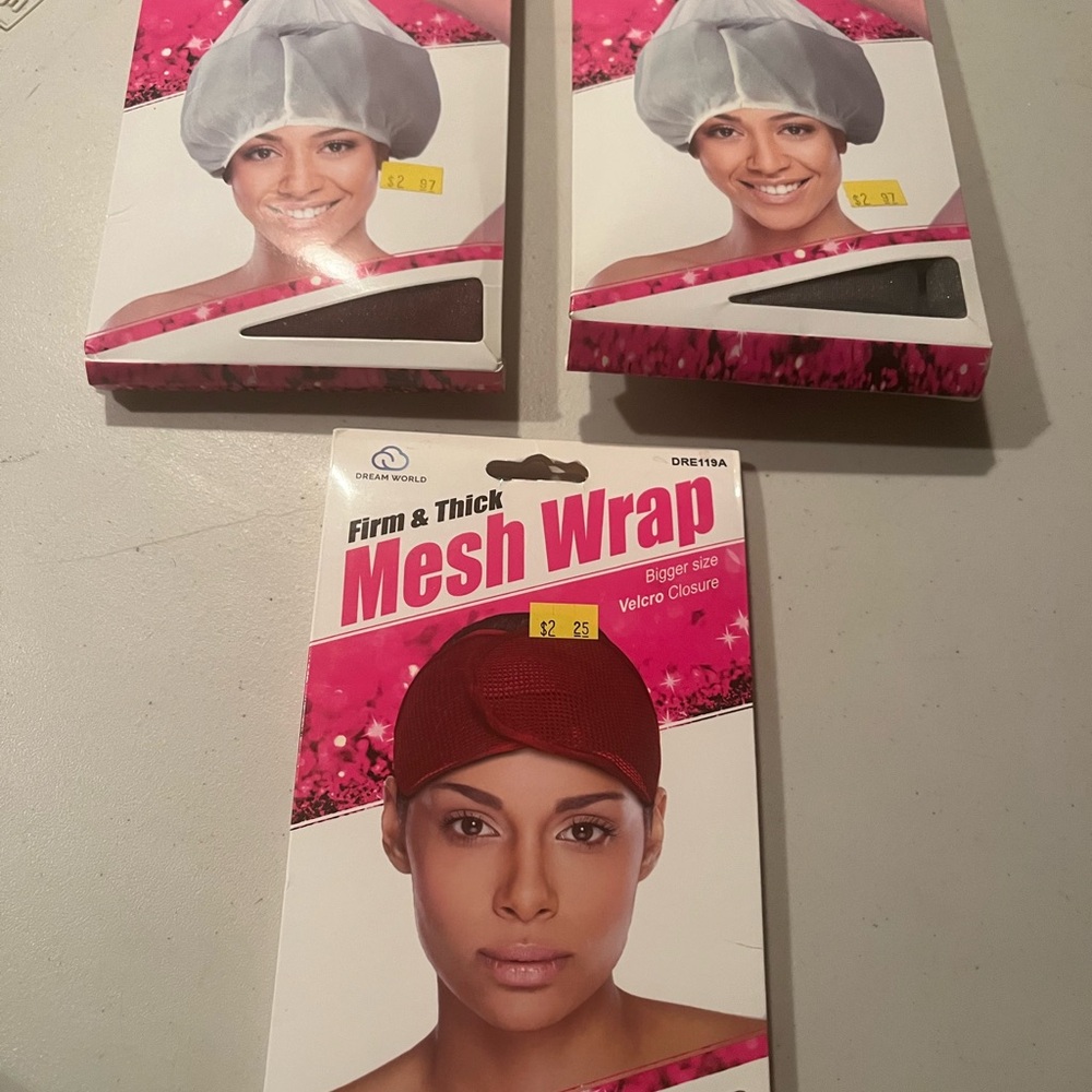 Red Mesh Hair Wrap. Satin bonnet lot